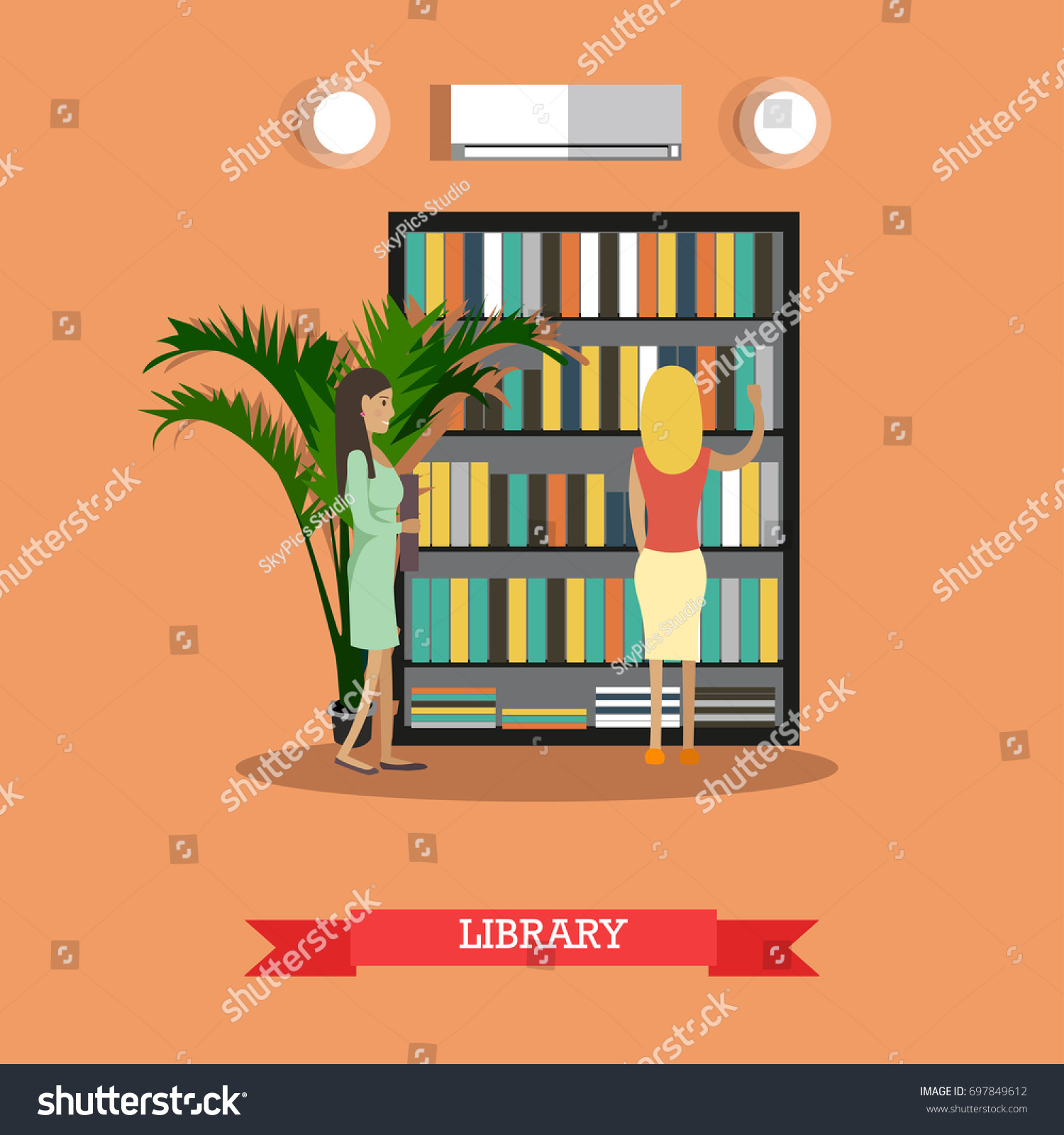 Illustration Students Females College University Library Stock Illustration Students Females College University Library Stock