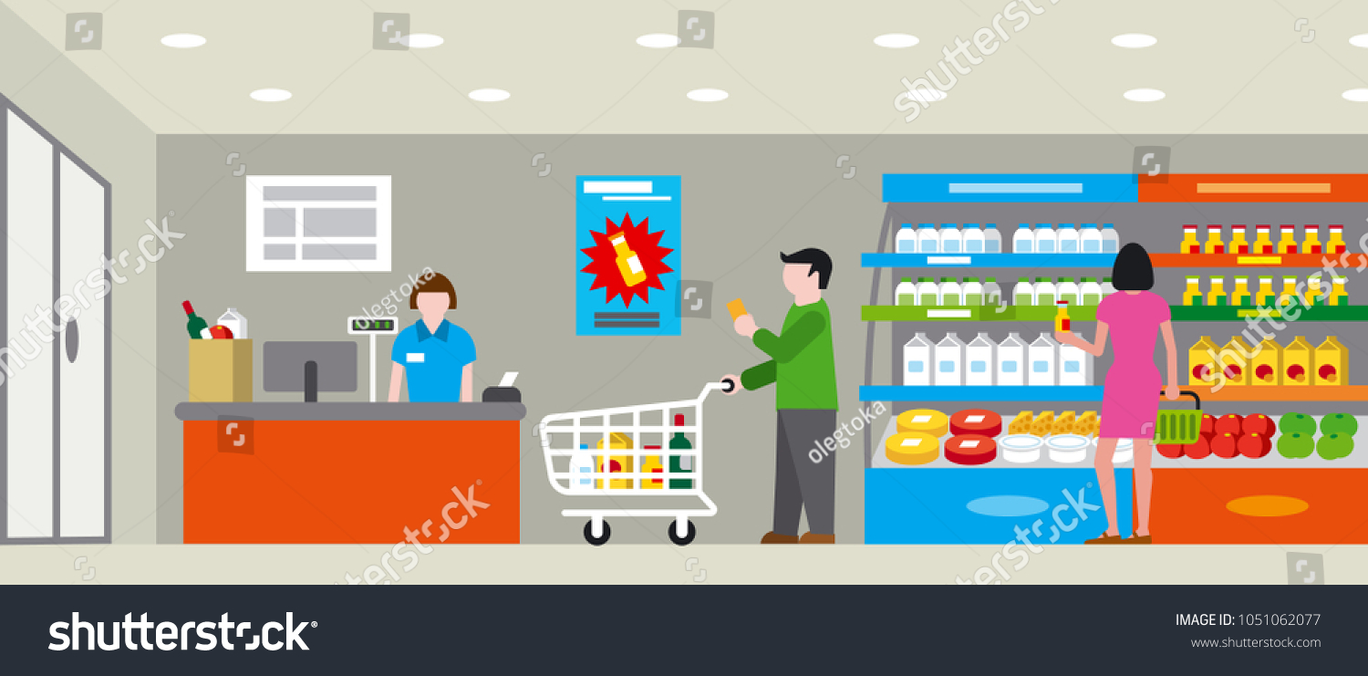 Illustration Supermarket Shopping People Products Stock Illustration ...