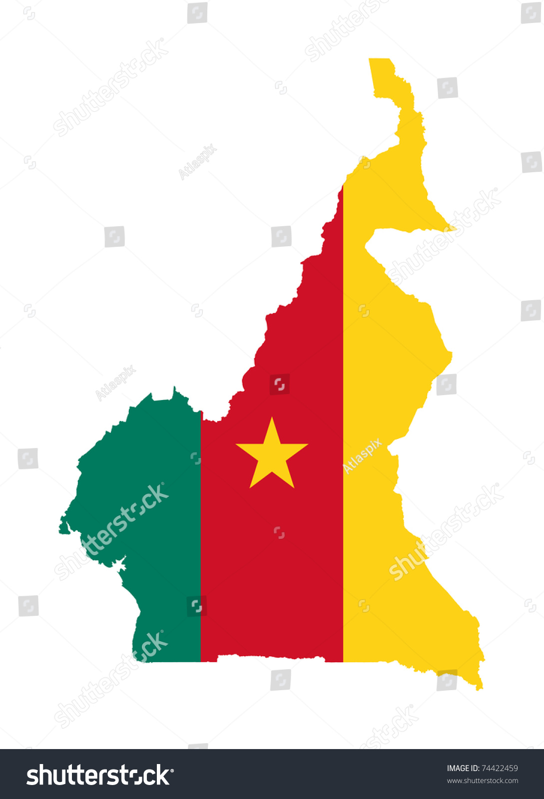 Illustration Of The Cameroon Flag On Map Of Country; Isolated On White ...