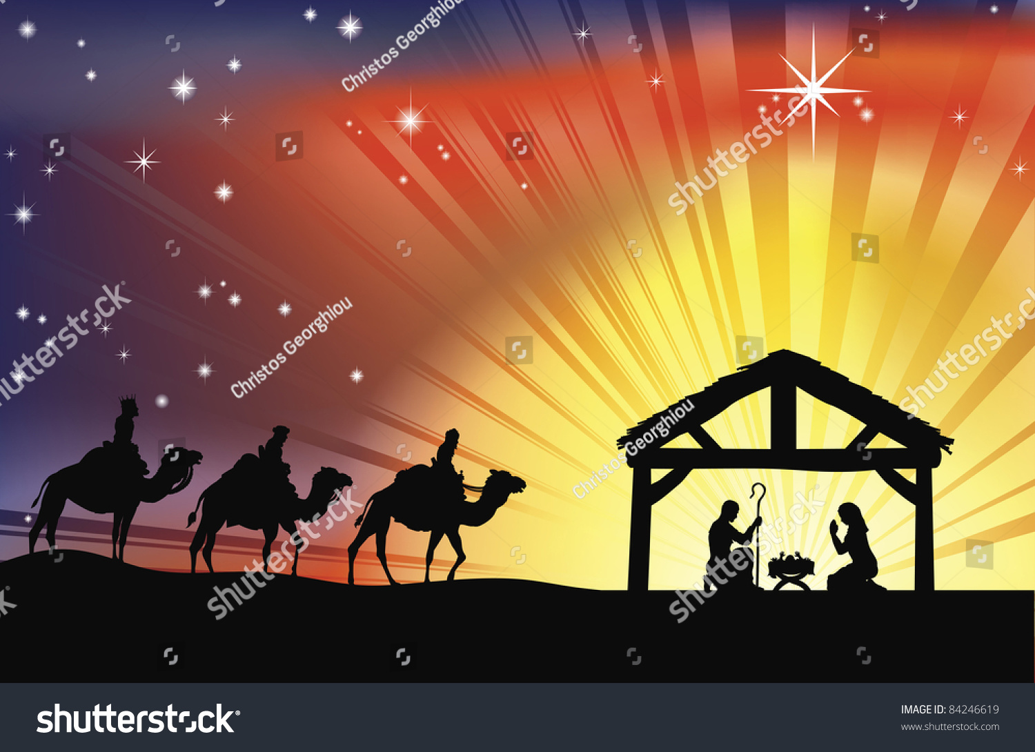 Illustration Of Traditional Christian Christmas Nativity Scene With The ...