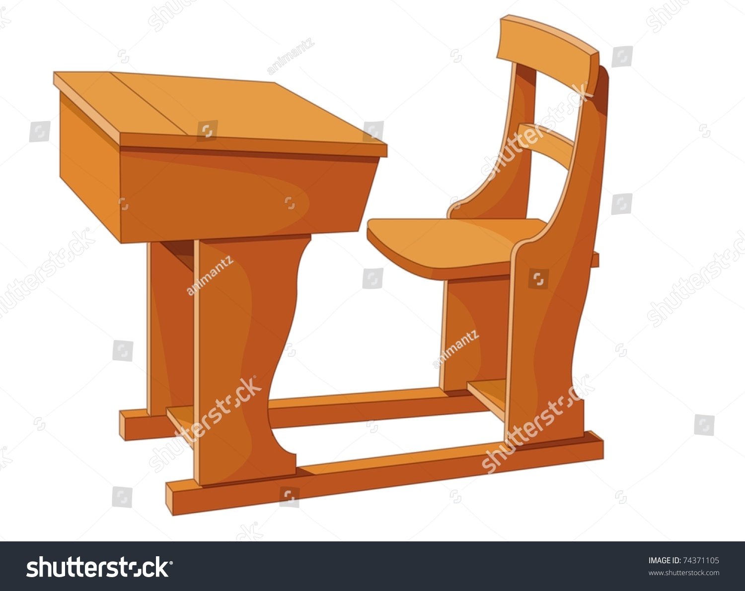 Illustration Wooden Desk Attached Chair Stock Illustration 74371105