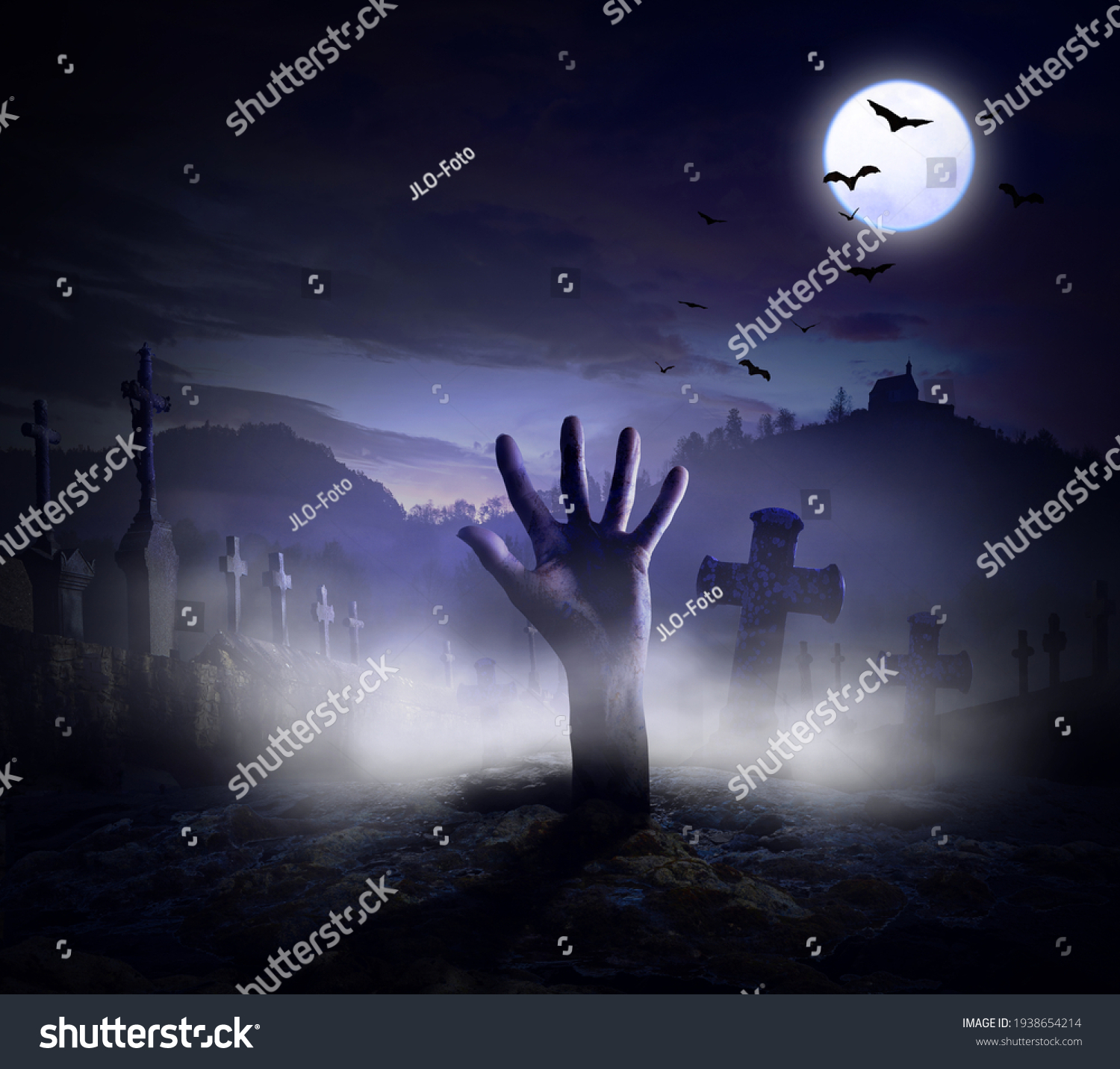 イラスト 怖いハロウィーン満月の夜 の写真素材 今すぐ編集