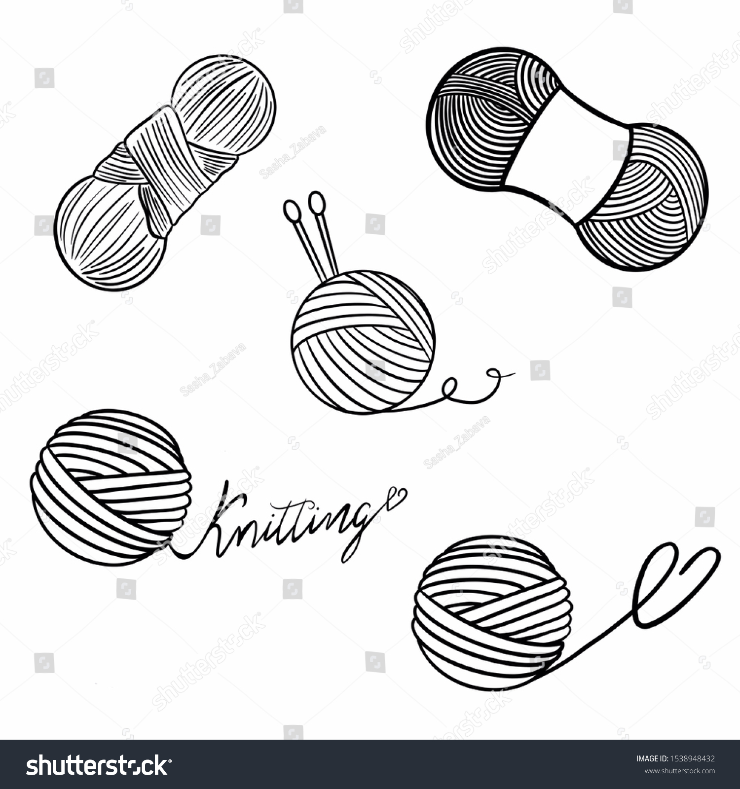 Illustration Set Yarn Ball Lettering Words Stock Illustration ...