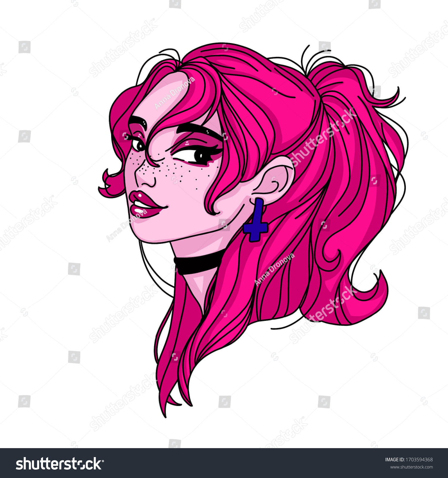 Illustration Girl Pink Hair Stock Illustration 1703594368 Shutterstock
