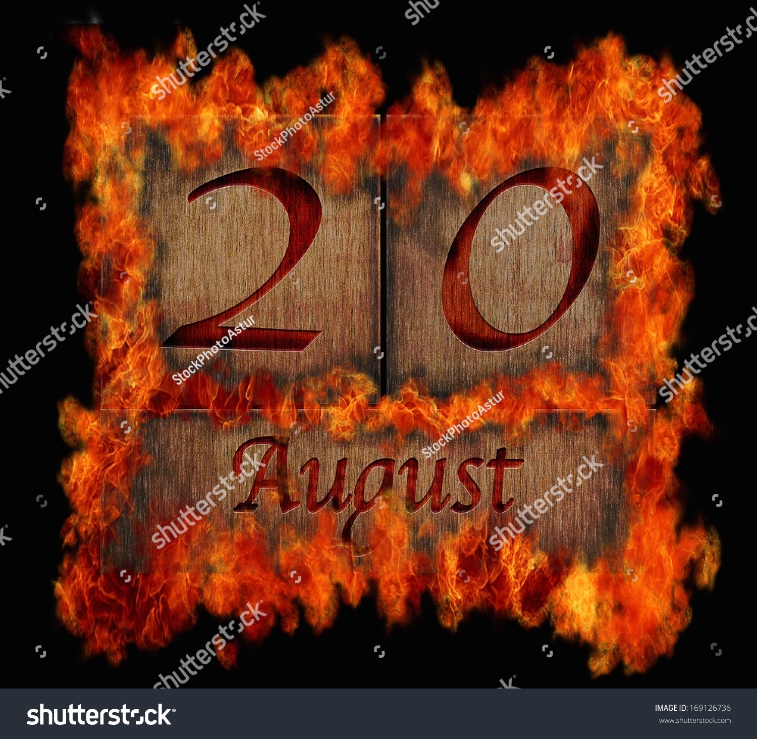 Illustration Burning Wooden Calendar August 20 Stock Illustration