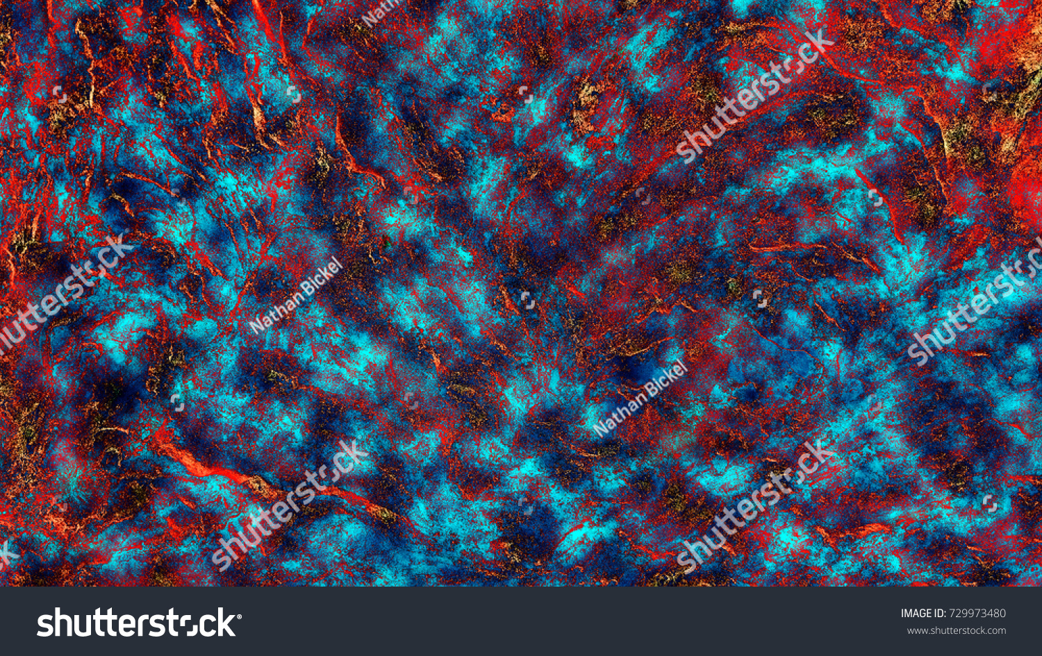 Illustration With Fiery Turbulent Red Lava On Cool Blue Background