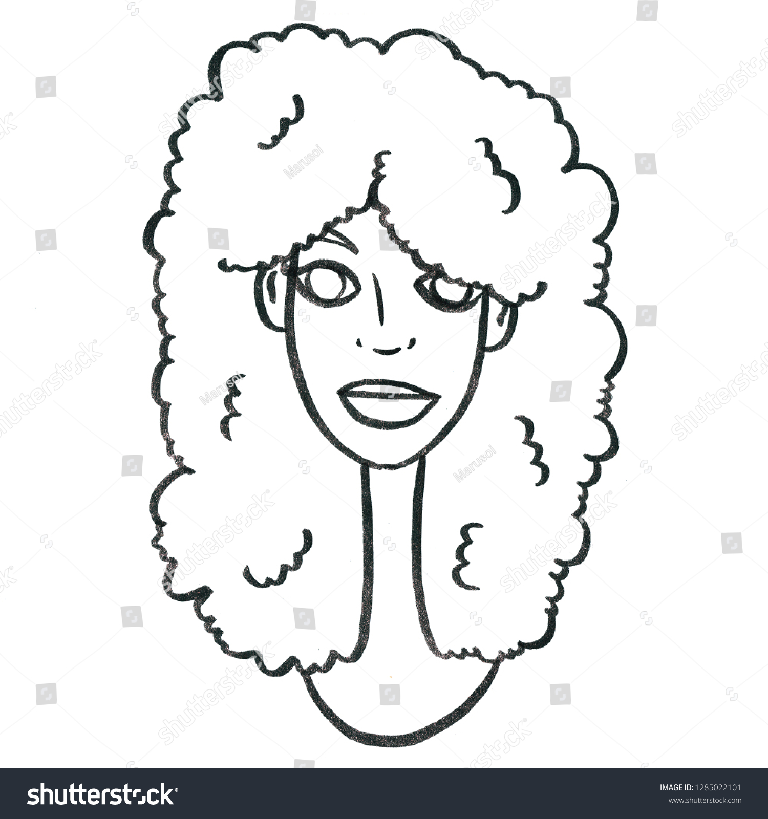 Illustrator Drawing Girl Simple Curly Hair Stock Illustration