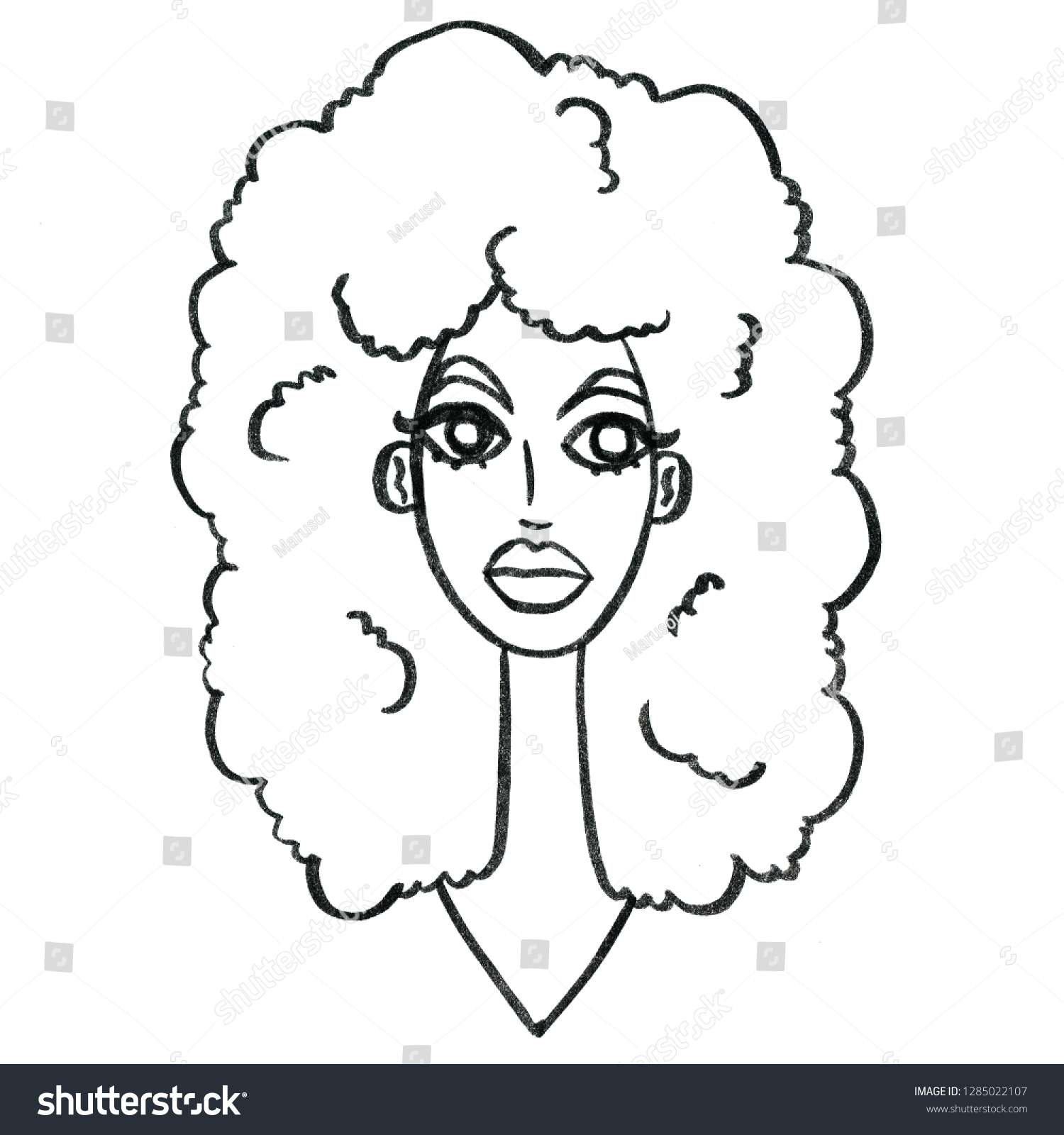 Illustrator Drawing Girl Simple Curly Hair Stock Illustration