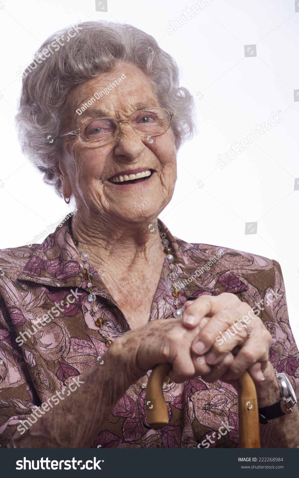 Image Of An Old Lady Smiling Happily With Folded Hands Holding Walking ...