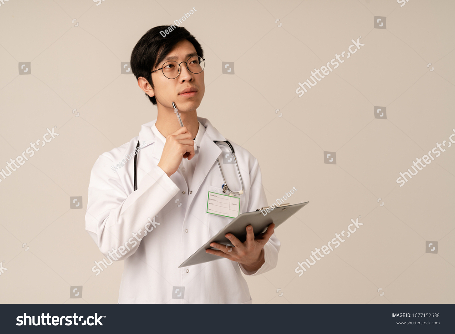  Soft Green Resting Curve Template Design Featuring Image of Asian Young Male Doctor