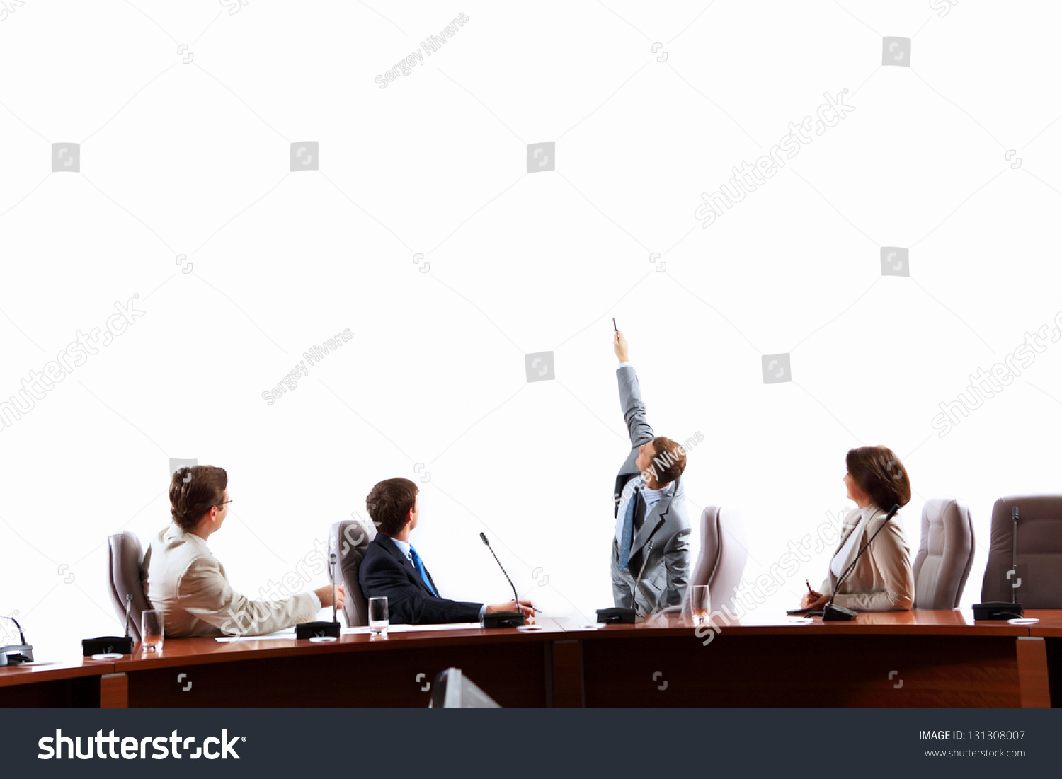  White Resting Curve Template Design Featuring Image of Businesspeople at Presentation