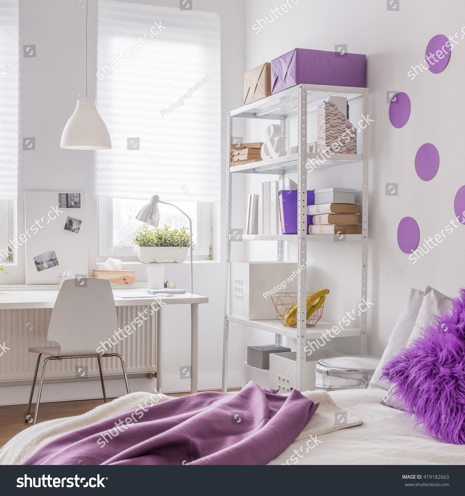 Image Cosy Purple White Room Design Stock Photo Edit Now