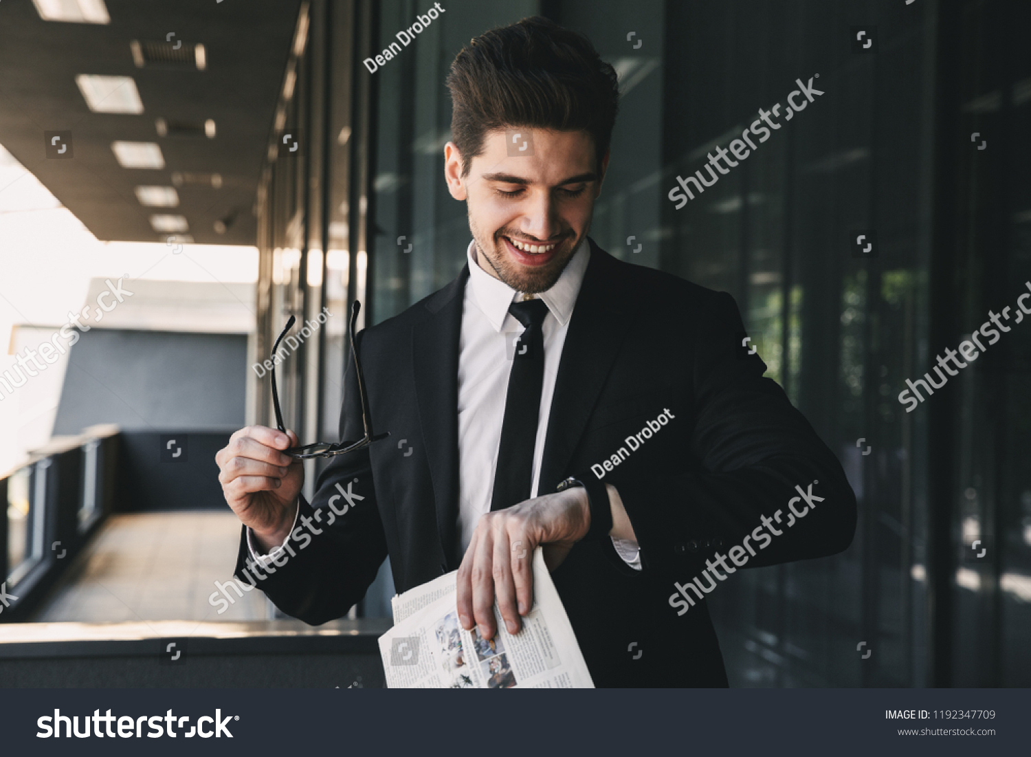  Dark Gray Classic  Template Design Featuring Image of Handsome Business Man Near Business
