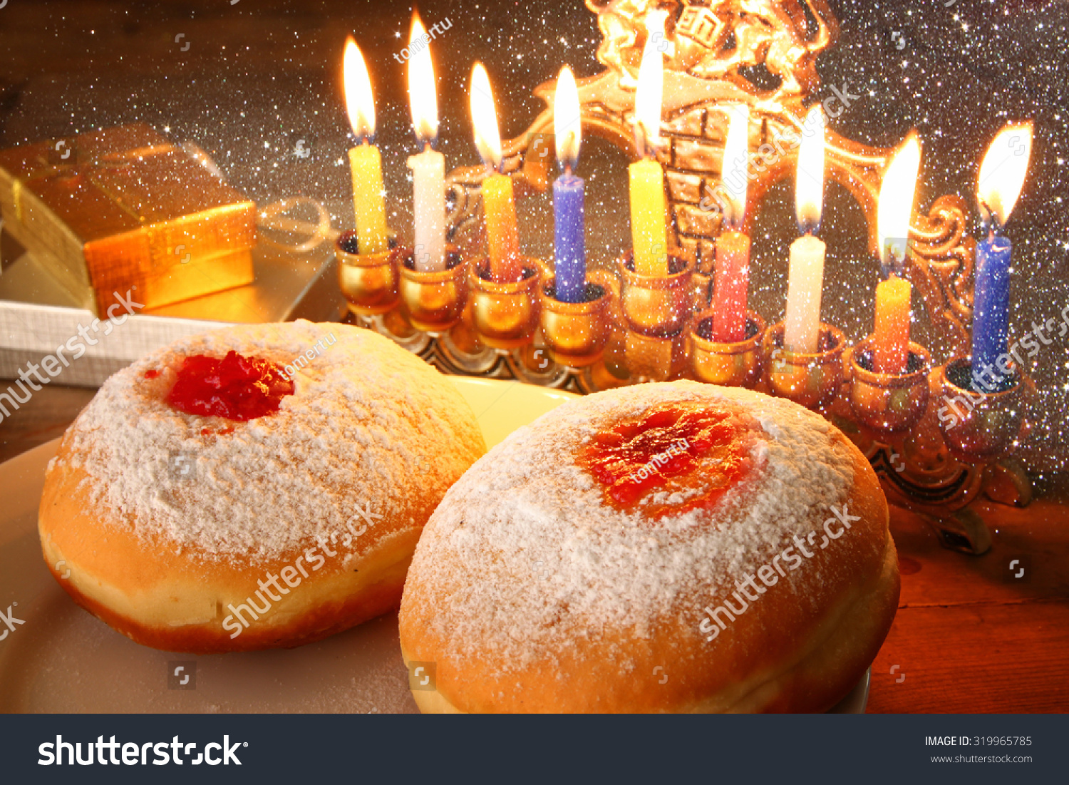 Image Of Jewish Holiday Hanukkah With Menorah (Traditional Candelabra ...