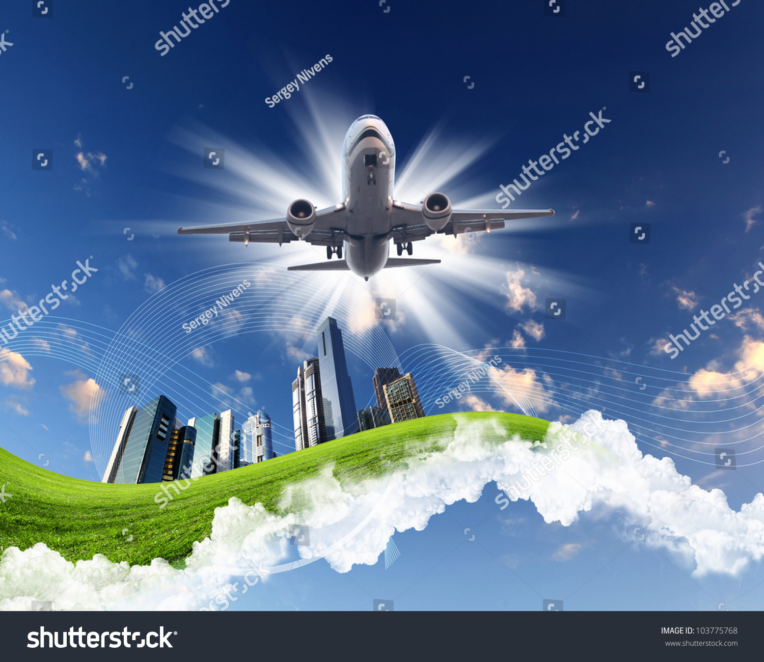 Image Plane On Blue Sky Background Stock Illustration 103775768 ...