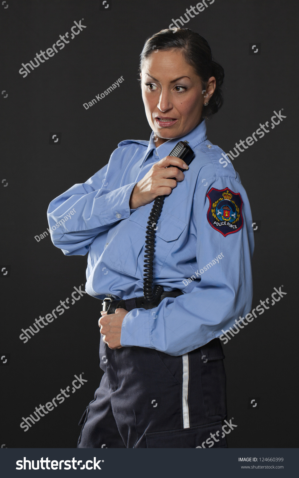 Image Policewoman Holding Her Cb Radio Stock Photo 124660399