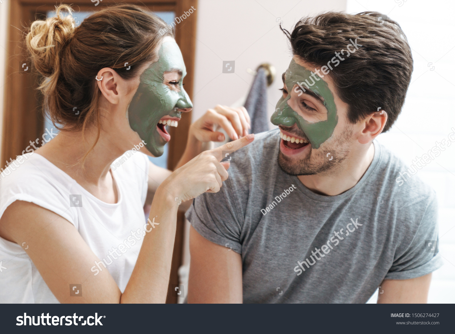 Image Young Couple Man Woman Smiling Stock Photo Edit Now 1506274427