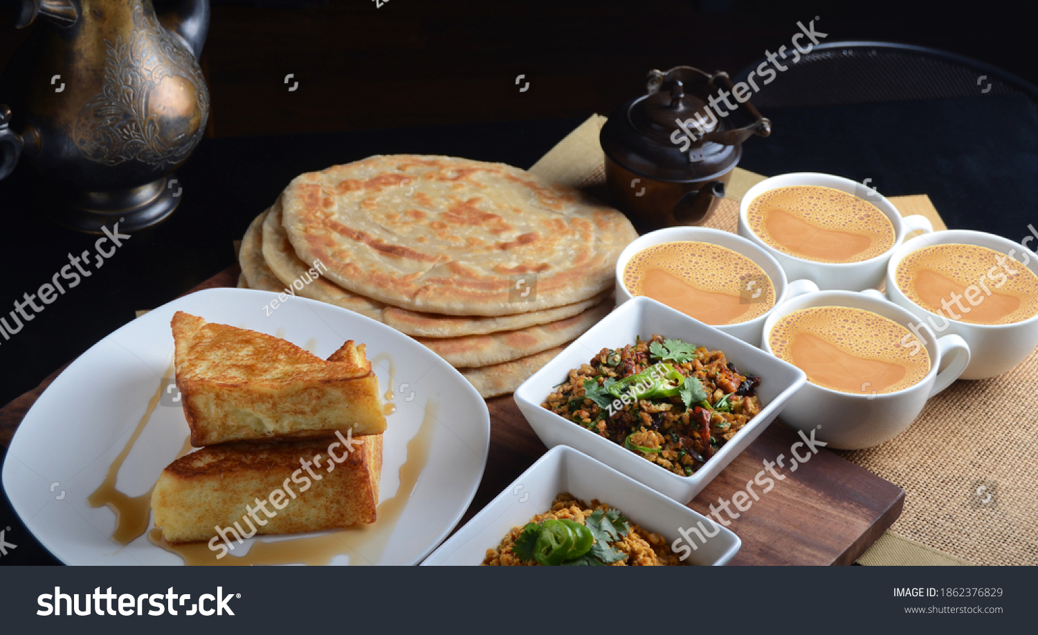 Indian Pakistani Breakfast Combo Keema Paratha Stock Photo 1862376829 ...