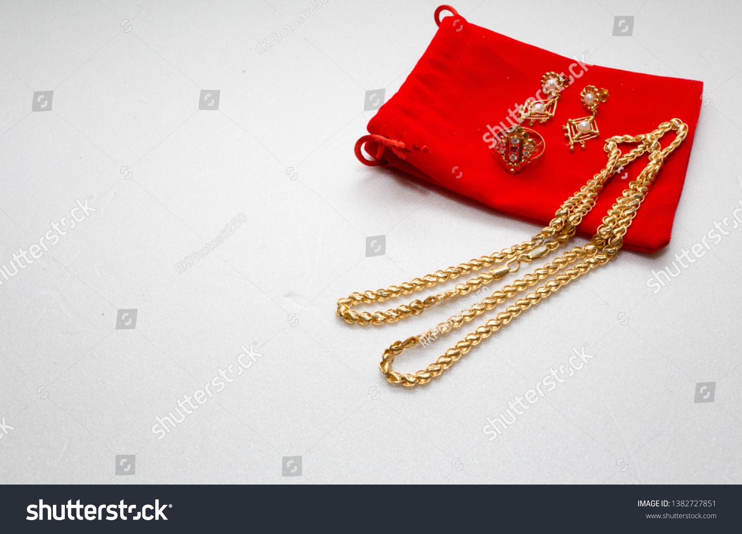 Indian 916 Gold Chain Earrings Ring Stock Photo Edit Now