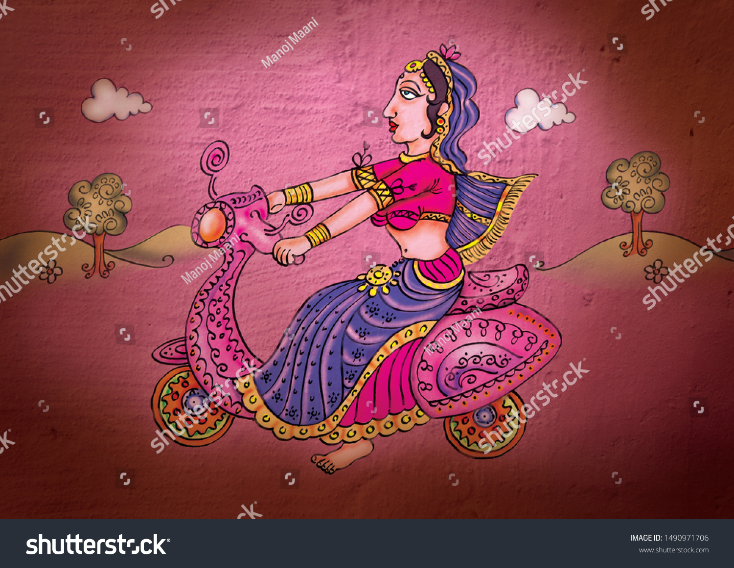 Thanjavur Stock Illustrations Images Vectors Shutterstock   Stock Photo Indian Mural Art Painting In Thanjavur Style 1490971706 