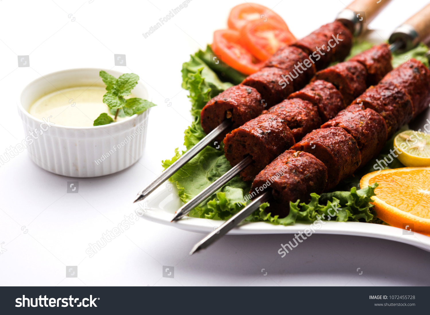 Indian Mutton Seekh Kabab Served Green Stock Photo 1072455728 ...