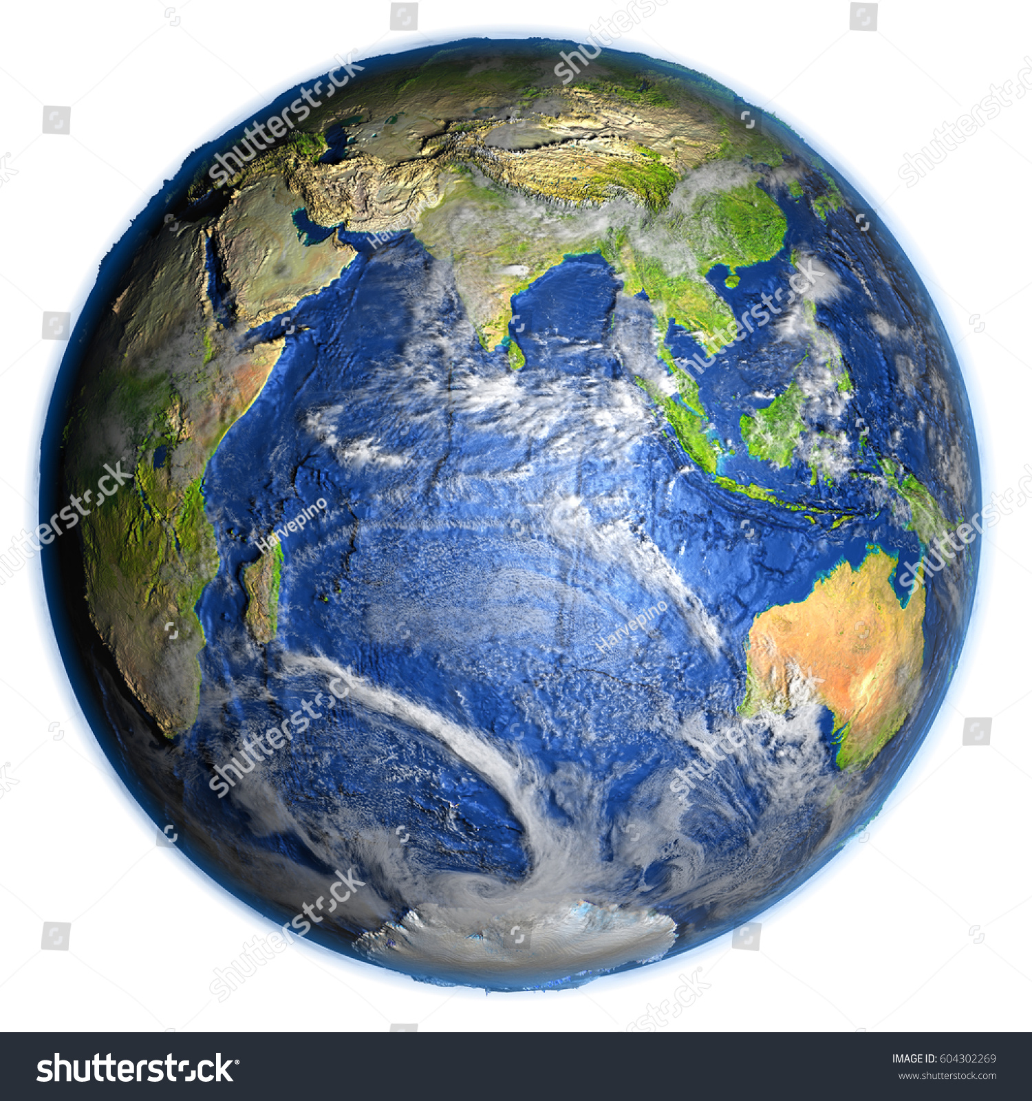 Indian Ocean On 3d Model Earth Stock Illustration 604302269