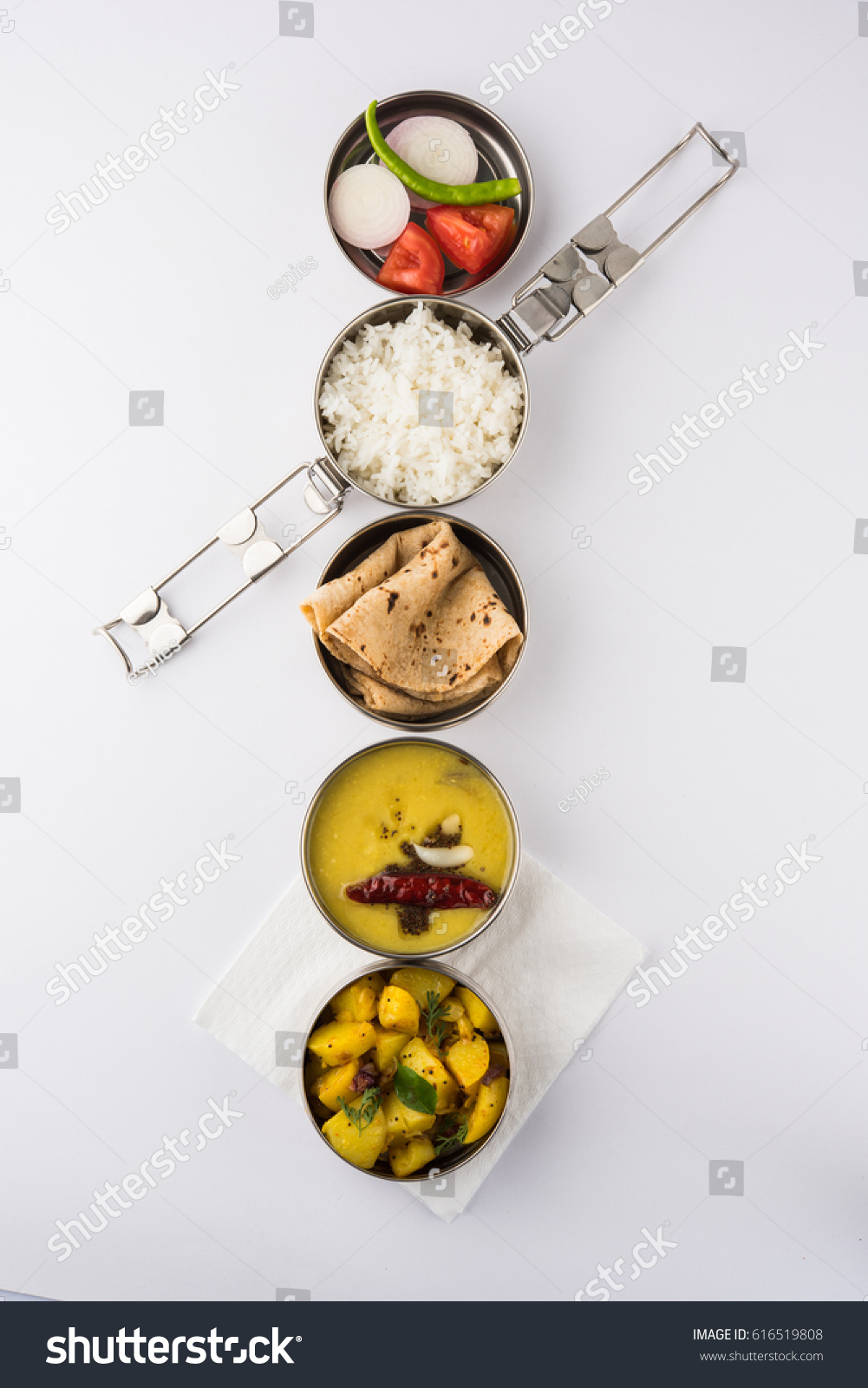 Indian Typical Stainless Steel Lunch Box Stock Photo 616519808