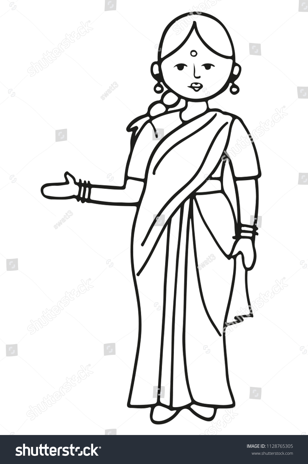 Indian Woman Saree Traditional Dress Stock Illustration 1128765305