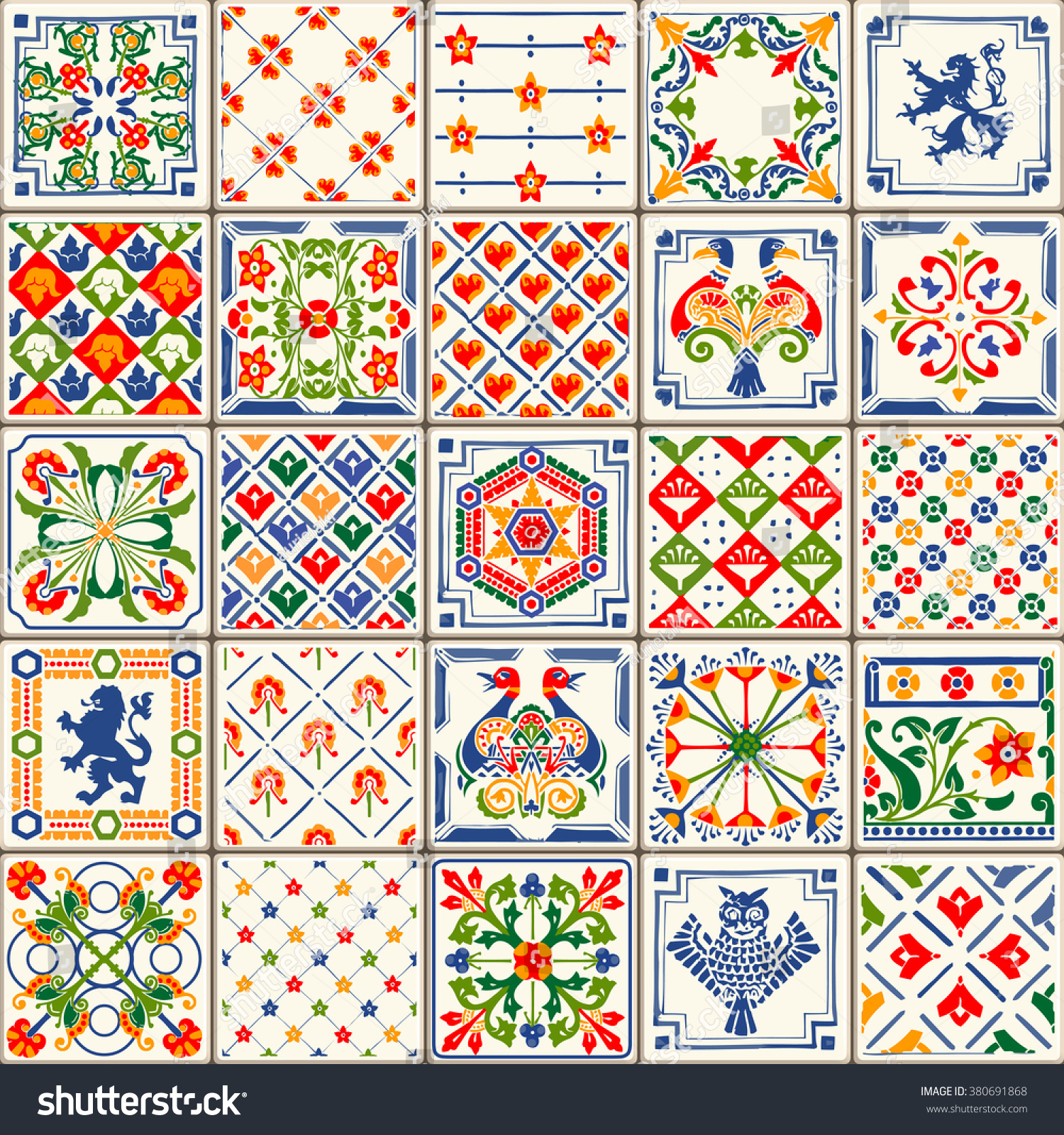 Indigo Blue Tiles Floor Ornament Collection Stock Illustration ...