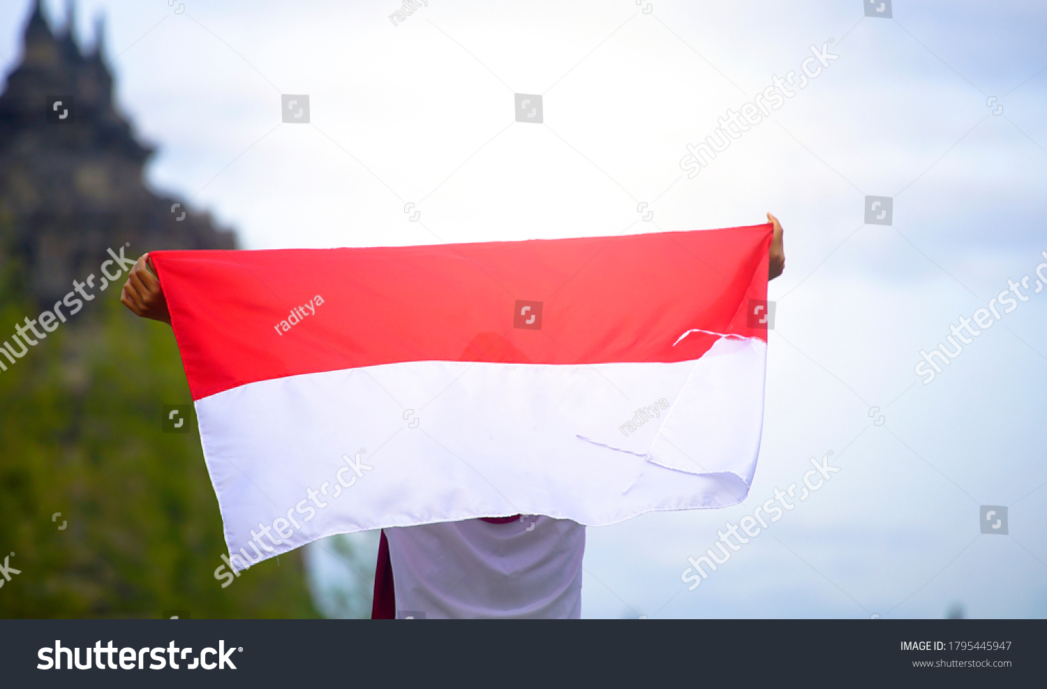 Indonesia Flag Waving Green Field Background Stock Photo 1795445947 ...