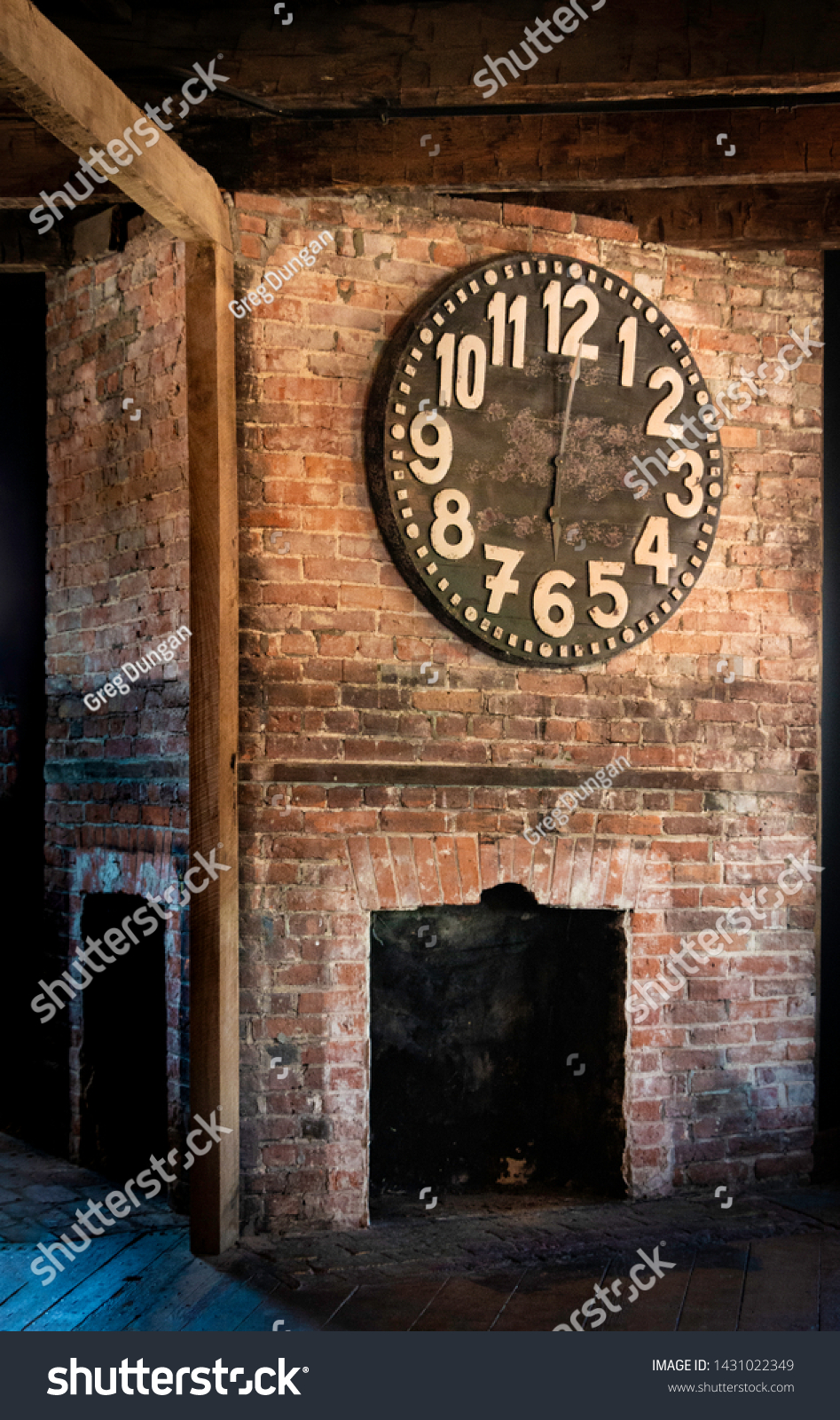 Industrial Brick Fireplace Chimney Large Clock Stock Photo Edit