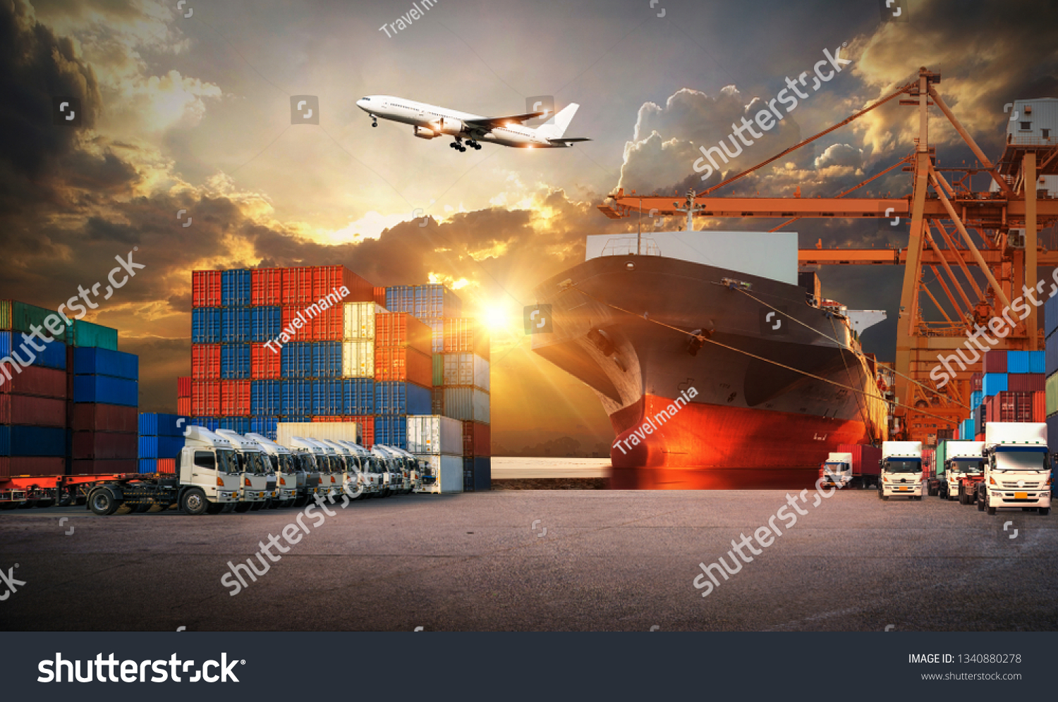 Industrial Container Cargo Freight Ship Forklift Stock Photo 1340880278 