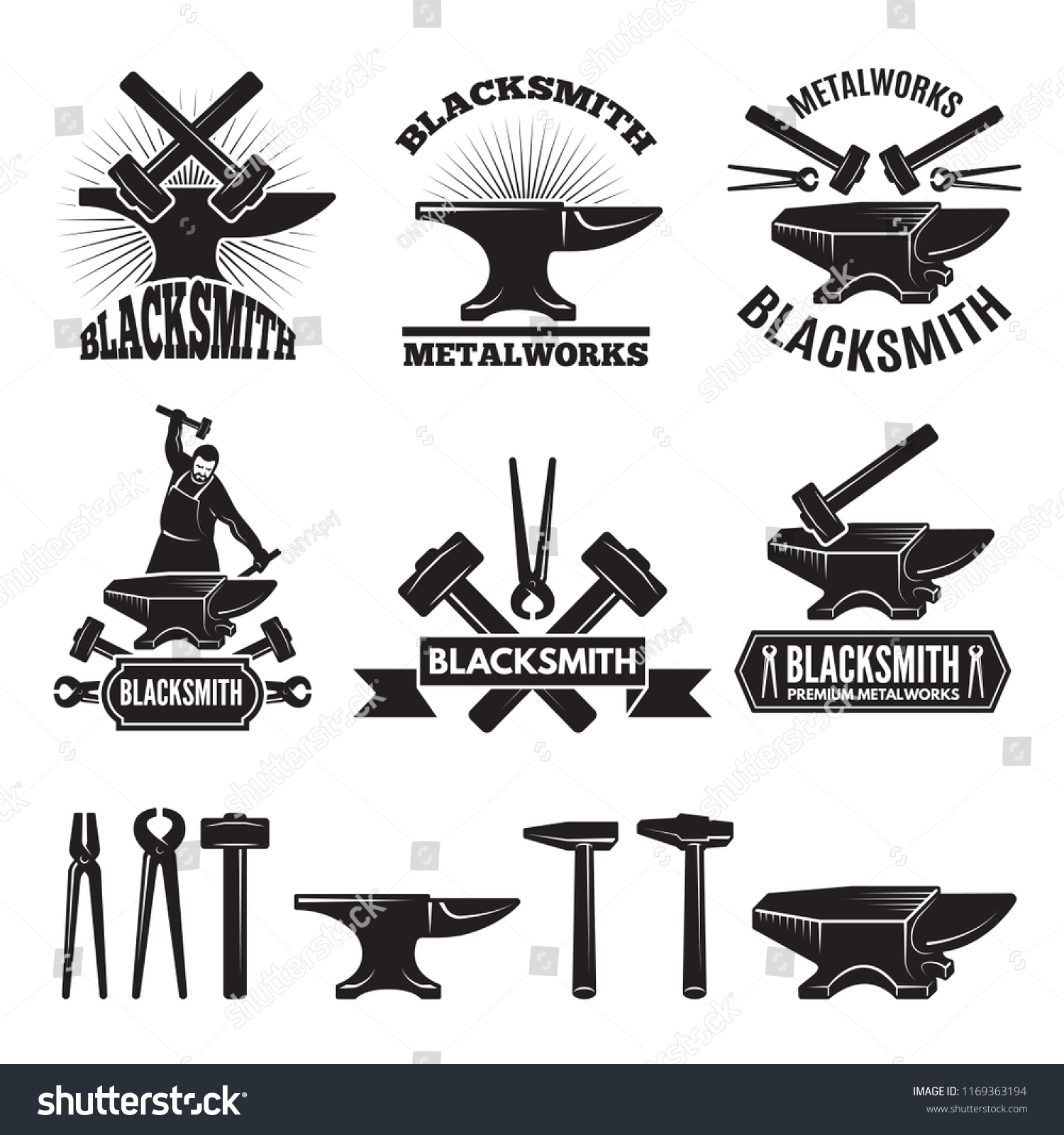 Industrial Logo Set Labels Blacksmith Design Stock Illustration 1169363194