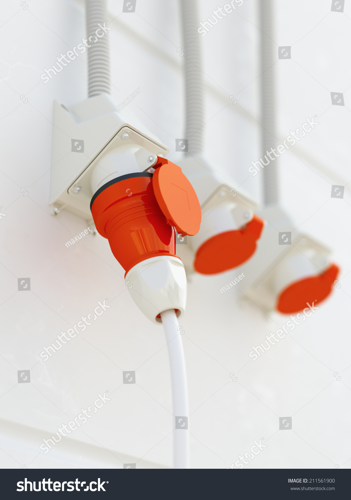 Industrial Multiphase Power Plug Sockets Close Stock Illustration ...