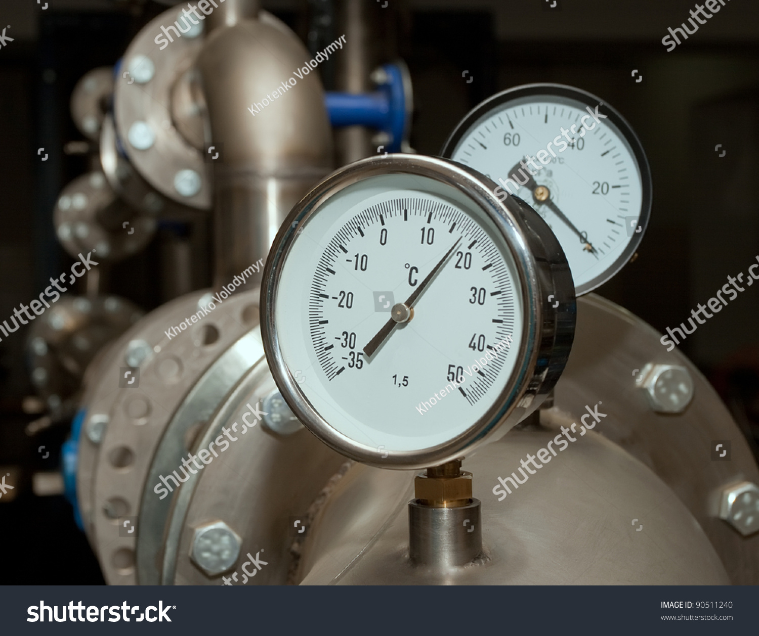 Industrial Water Temperature Meter With Pipe Stock Photo 90511240 ...