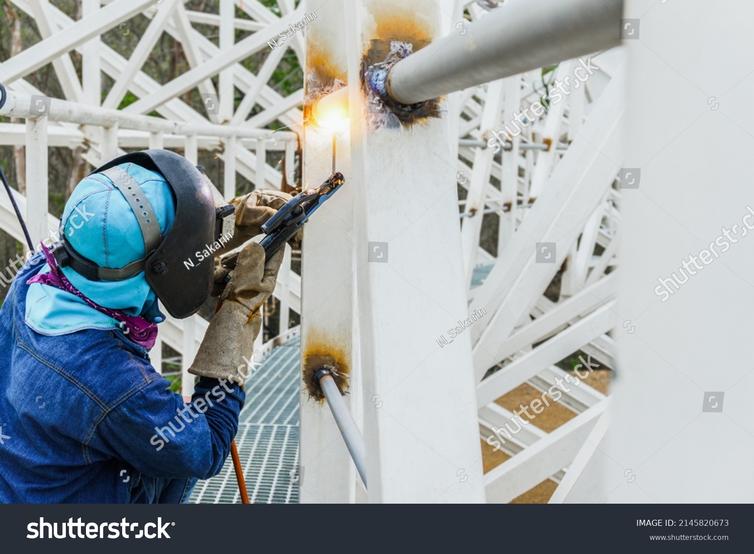 Industrial Welder Welding Fabricated Metal Truss Stock Photo 2145820673 