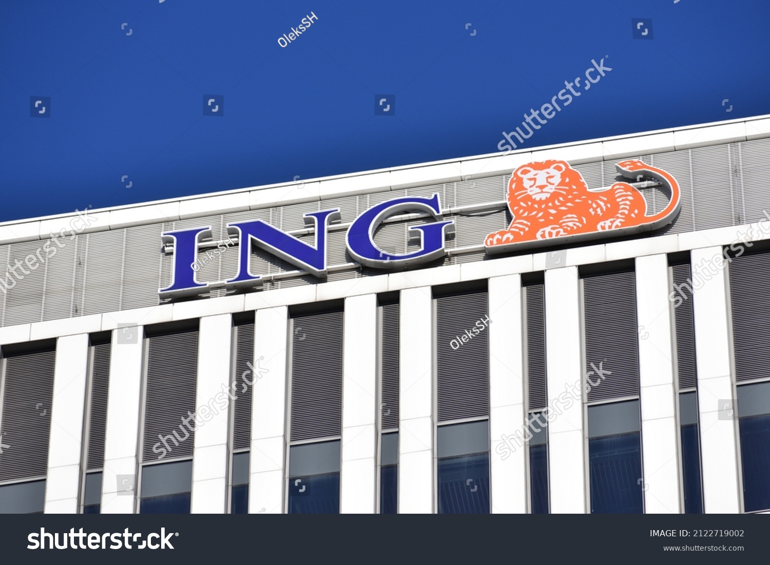 Ing Logo Signage Emblem On Facade Stock Photo (Edit Now) 2122719002