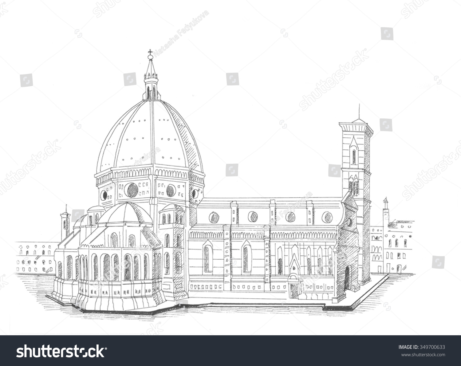 Ink Drawing Florence Cathedral Cathedral Saint Stock Illustration ...