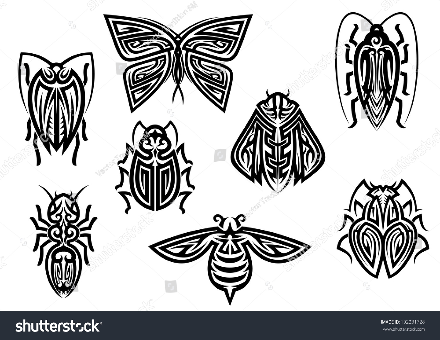 Insect Tattoos Tribal Style Isolated On Stock Illustration 192231728 ...