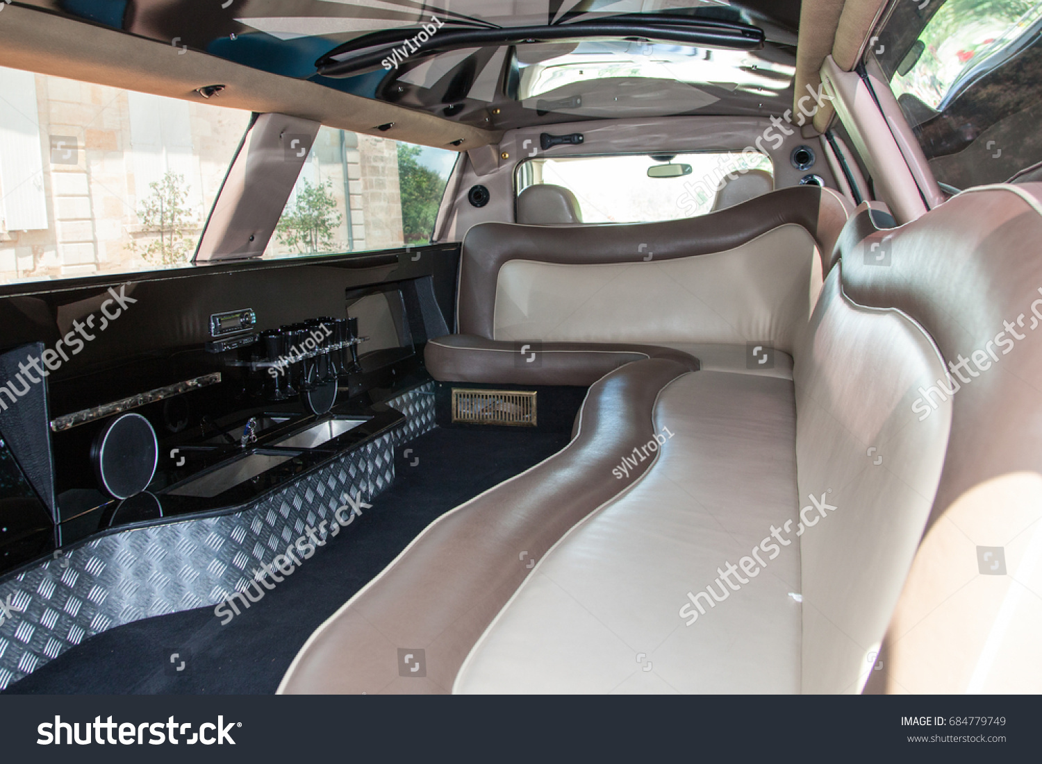 Inside Beautiful Limousine White Brown Luxury Stock Photo