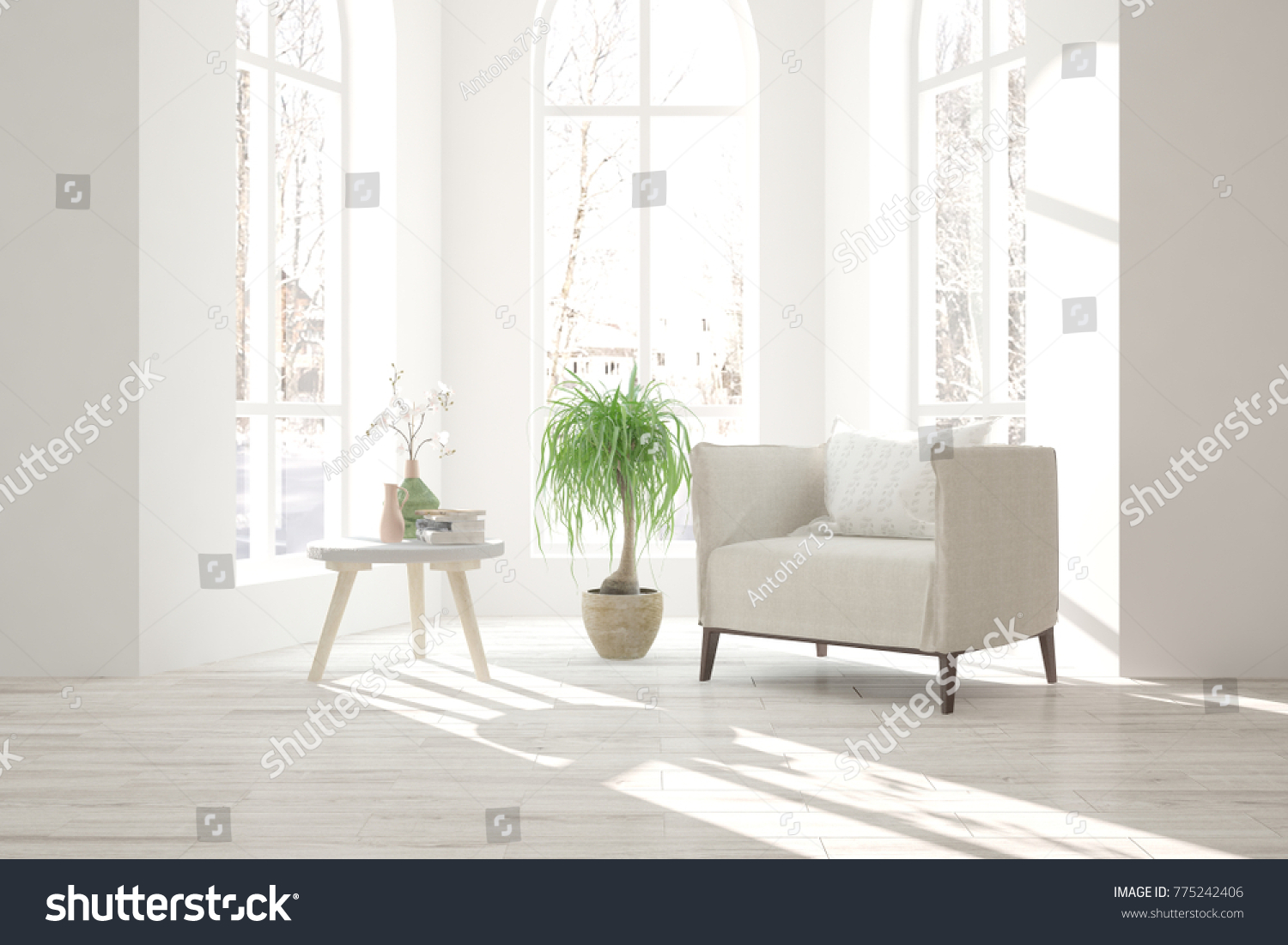Inspiration White Minimalist Room Armchair Scandinavian Stock ... Inspiration White Minimalist Room Armchair Scandinavian Stock ...