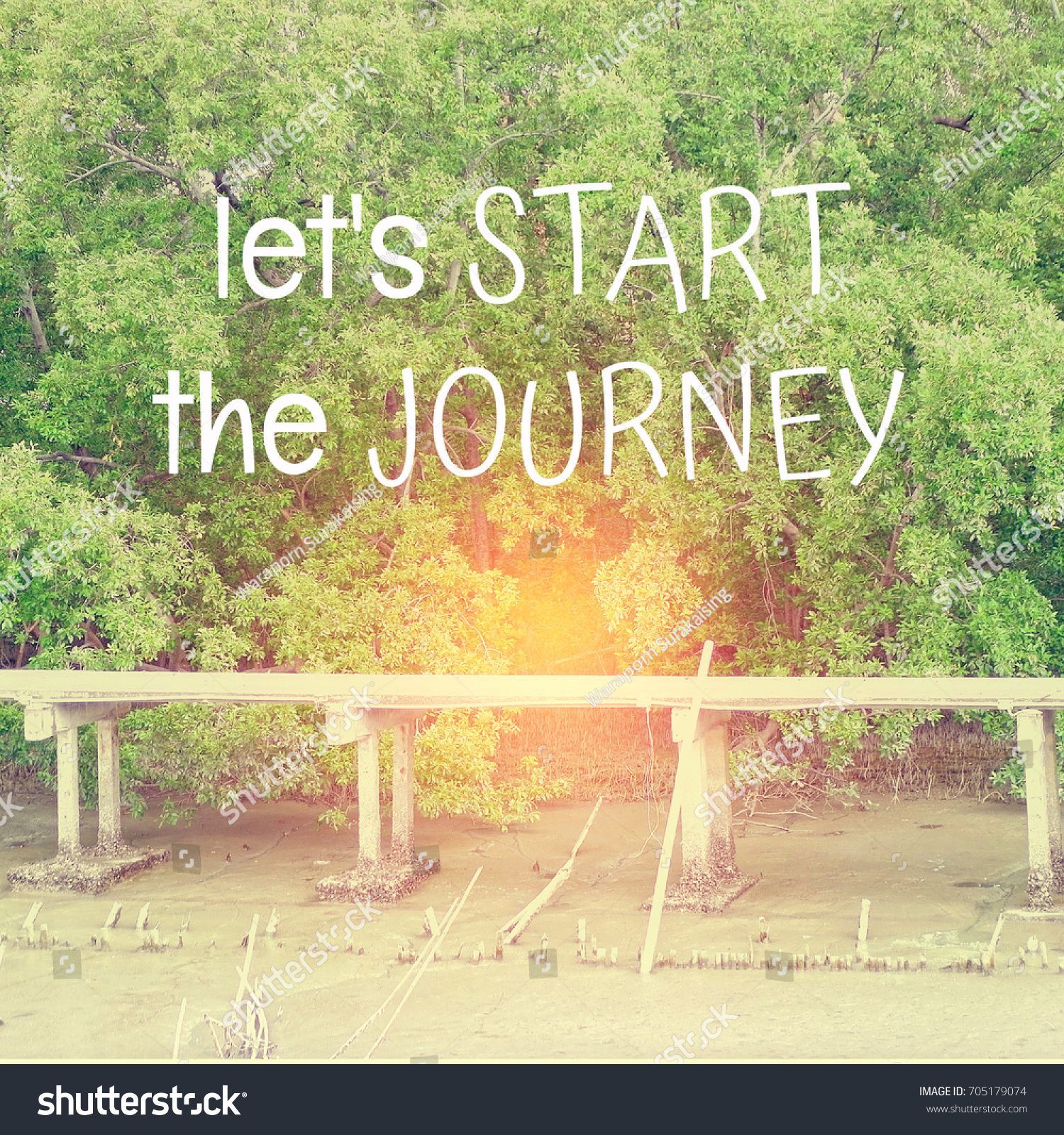 Inspirational Quote Lets Start Journey Quote Stock Photo 705179074