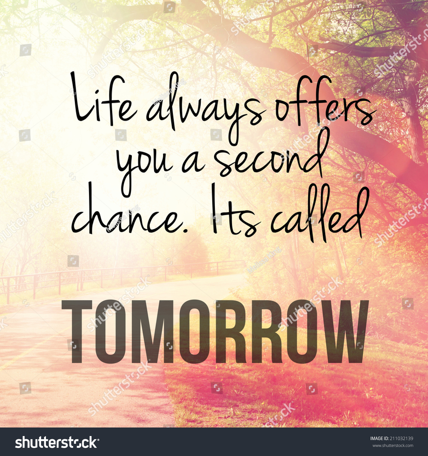 Inspirational Typographic Quote Life always offers you a second chance it s called tomorrow