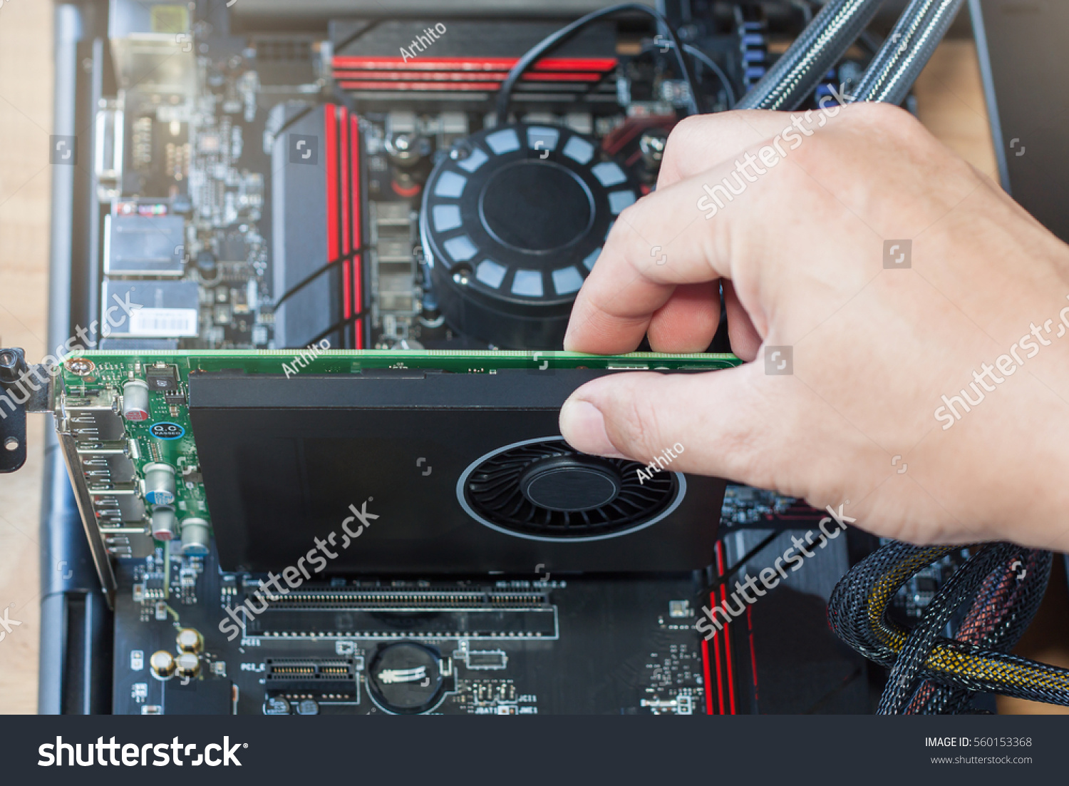 Installing Graphics Card On Computer Motherboard Stock Photo 560153368 ...