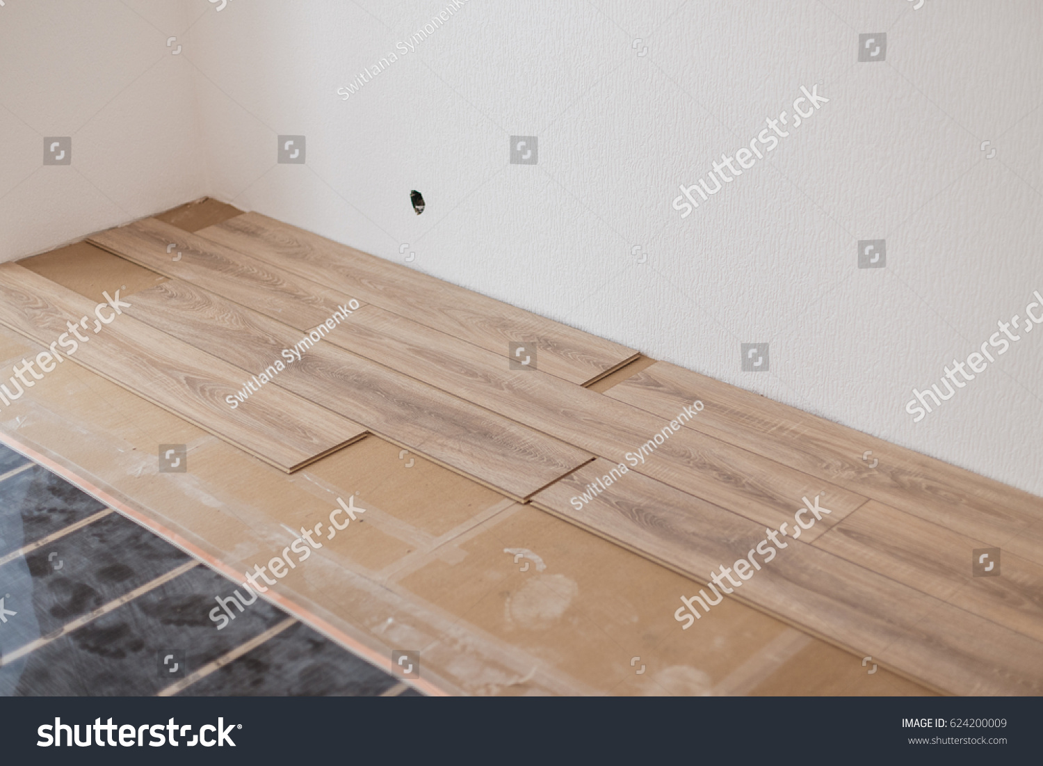 Installing New Wooden Laminate Flooring Newly Stock Photo