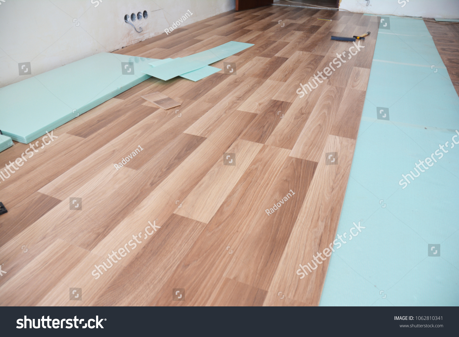 Installing Wooden Laminate Flooring Insulation Soundproofing Stock Photo Edit Now
