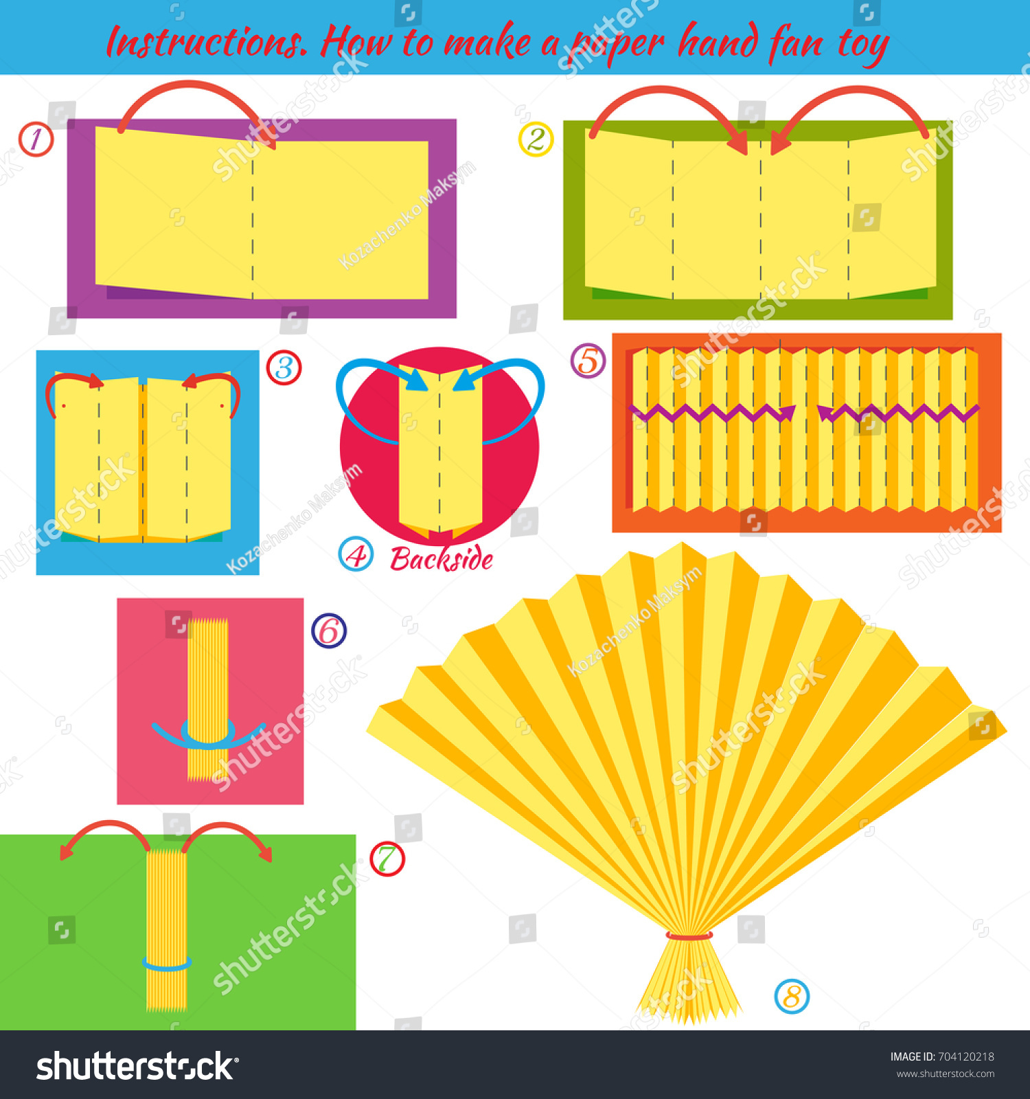Instructions How Make Paper Hand Fan 库存插图 704120218 Shutterstock