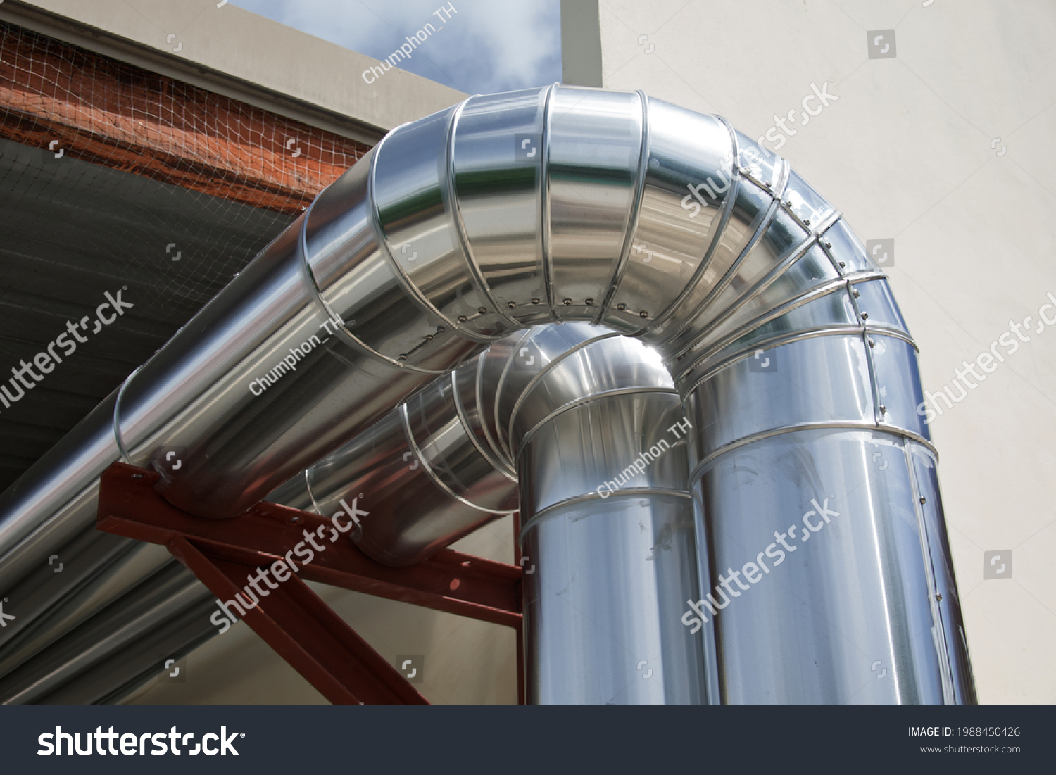 28 558 Pipe Cover Images Stock Photos Vectors Shutterstock   Stock Photo Insulated Chilled Water Pipes And Covered With Aluminum Sheets 1988450426 