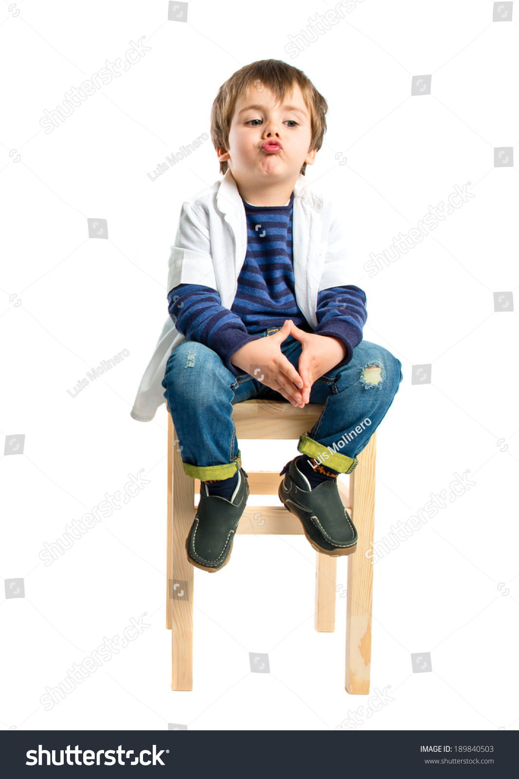 Interesting Kid Sit On Wooden Chair Stock Photo 189840503 - Shutterstock