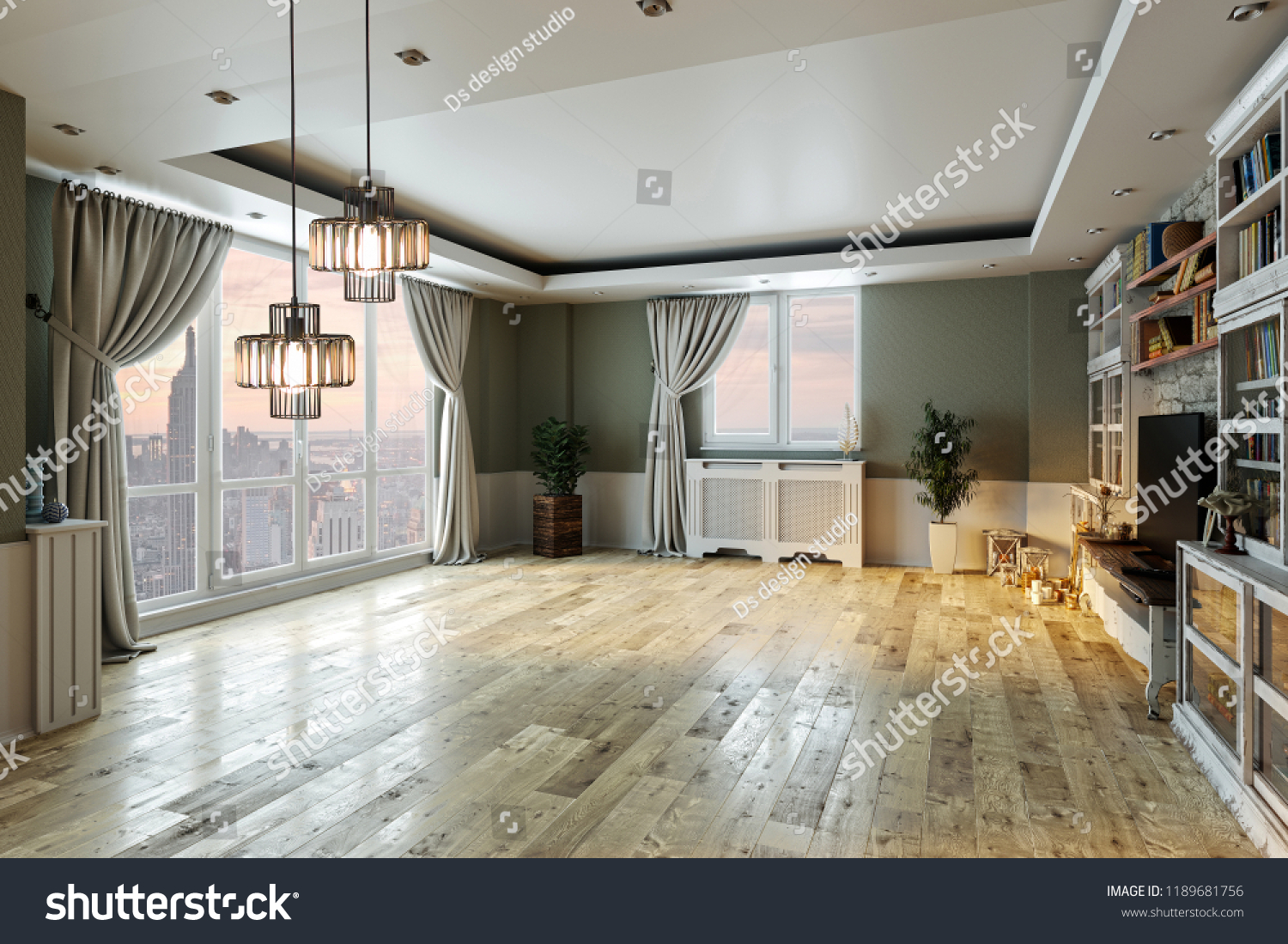 Interior Design Living Room Balcony Large Stock Illustration